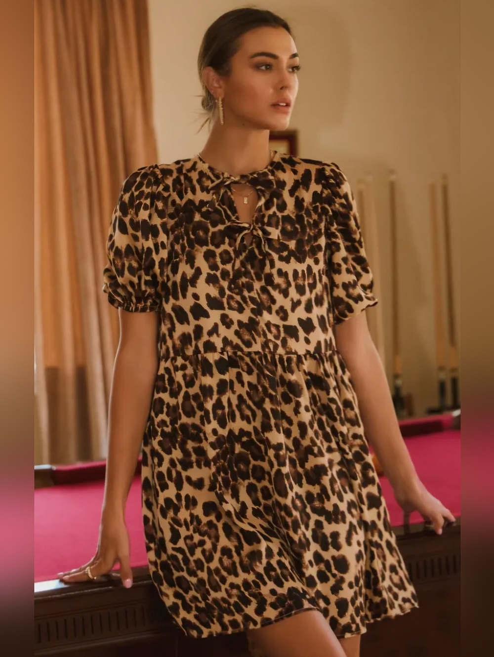 #100083   🛑M,L Fabulous Leopard Printed Satin Dress